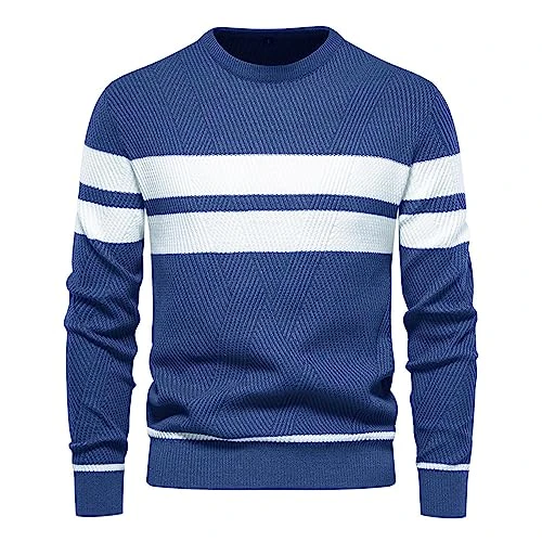 Men's T-Shirt Basic Thermal Knitted Jumper with Long Sleeves and Crew Neck Men's Lightweight Coat Pu