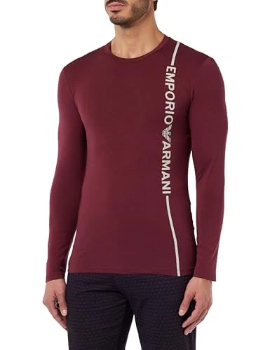 Men's T-Shirt, Burgundy, M UK, Long Sleeve, Crew Neck, Slim Fit