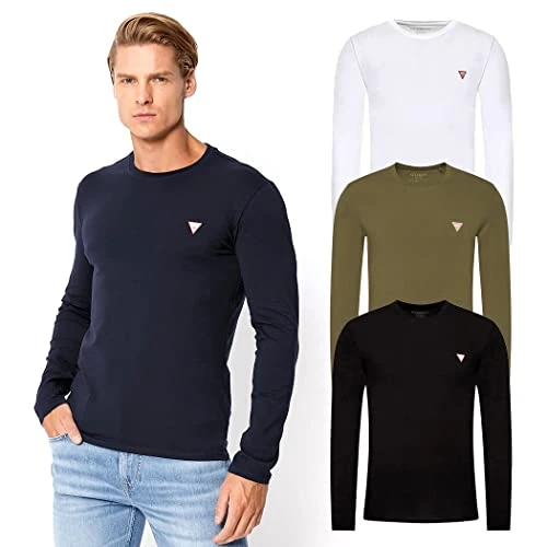 MEN'S T-SHIRT COTTON LONG SLEEVE SPORT STRETCH BASIC M2YI28J1314, Blue, L