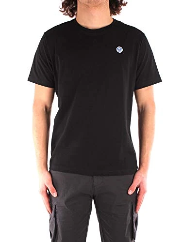 Men's T-Shirt in Black Cotton Jersey Regular Fit with Short Sleeves and Crew Neckline - M