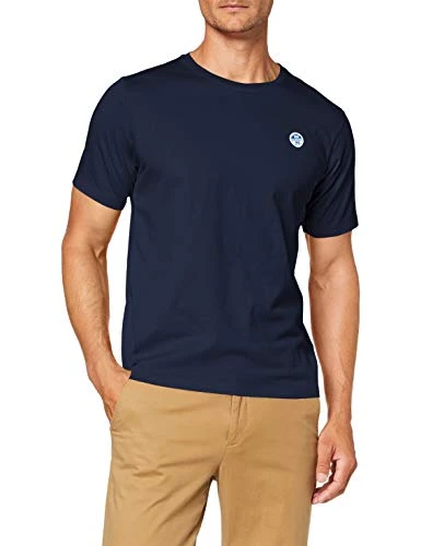 Men's T-Shirt in Navy Blue Cotton Jersey Regular Fit with Short Sleeves and Crew Neckline - L