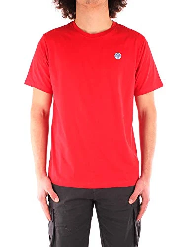 Men's T-Shirt in Red Cotton Jersey Regular Fit with Short Sleeves and Crew Neckline - L