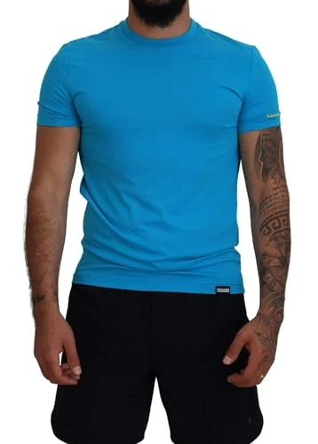 Men's T-Shirt Light Blue Casual T-Shirt with Logo Print on the Sleeve L, azure