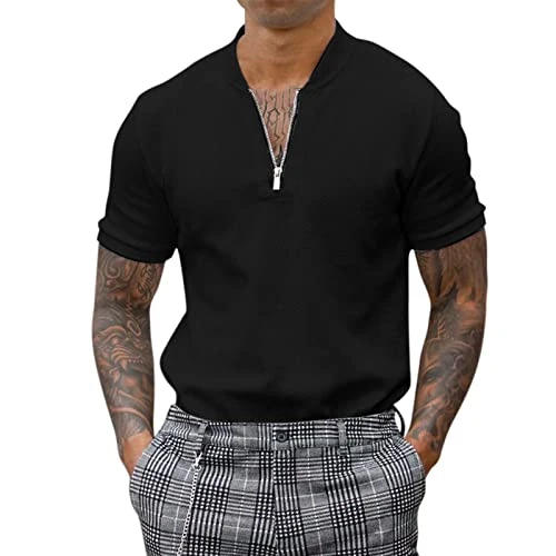 Mens T Shirt Male Solid Summer Casual V Neck Short Sleeve T Shirt Blouse Tops T Shirt Big Long Sleeve Shirts (1-Black, XL) Plus Size Men's Cotton Polo Shirt Hawaiian Shirts for Men Short Sleeve Tops