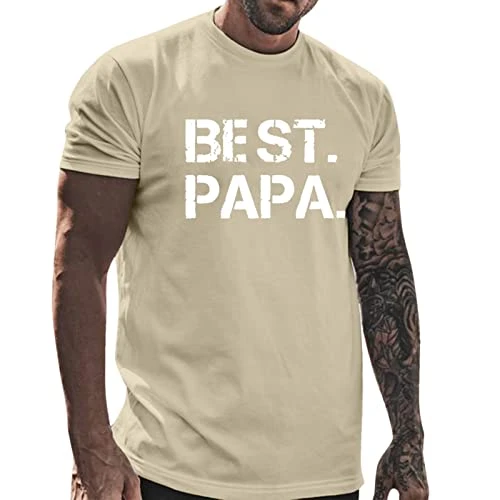 Mens T Shirt Male Spring and Summer Fathers Day Casual Retro Letter Partial Printing T Shirt Round N