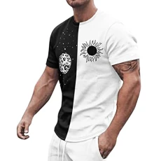 Mens T Shirt Male Summer Casual Sun and Meteorite Print T Shirt Blouse Round Neck Short Sleeve Tops T Shirt Men Within Tees (3-Grey, XL) Mens Polo T Shirts Hawaiian Shirts for Men Short Sleeve Tops