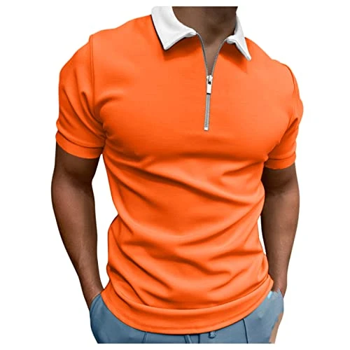 Mens T Shirt Men Casual Soild Zipper Top Shirt Turn Down Collar Blouse Short Sleeve Top Shirt Fashio