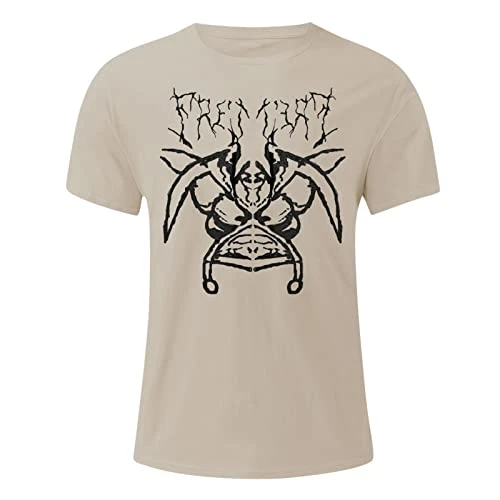Mens T Shirt Men's Round Neck Letter Print Casual Short Sleeve T Shirt T Fall (1-Khaki, 4XL) Men's Polo Shirts Short Sleeve Regular Fit Polo Shirts Hawaiian Shirts for Men Short Sleeve T Shirt Mens