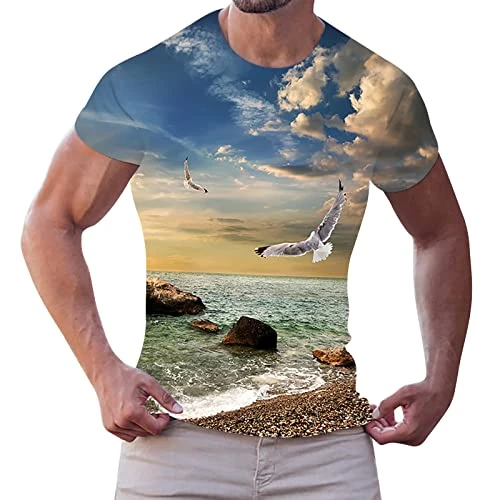 Mens T Shirt Mens Simple Personality Fashion Casual Hawaiianss Small Printed Cotton Round Neck Short Sleeve T Shirt Shirt Mens Long Sleeve T Shirts Fitted (1-Khaki, 5XL) Mens Polo Hawaiian Shirts
