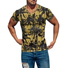 Mens T Shirt Men's Spring and Summer Leisure Sports Slim Soft Lightweight V Neck Short Sleeved T Shirt Fitted Long Sleeve Shirt for Men (10-Gold, XL) Mens Polo Hawaiian Shirts for Men Short Sleeve