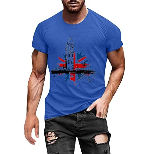 Mens T Shirt Mens Summer Fashion Casual Printed T Shirt Short Sleeve Classic Tee Men (6-Blue, 3XL) Men's Polo Shirts Short Sleeve Regular Fit Polo Shirts Hawaiian Shirts for Men Short Sleeve Tops