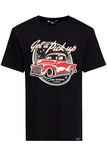 Men's T-Shirt | Print Shirt | Short Sleeve | Crew Neck | Regular Fit | Vintage | Pick-Up | Car | Retro | Us | Oldtimer | 50S | 60S | Cult | Rockabilly Get A Pick-Up, black, XL