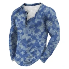 Men's T-Shirt Printed Camouflage Plus Size S-6XL Long Sleeve Oversized T Shirt Men Classic TShirt Tie Dye T Shirt Men Button Down Pullover Tactical Shirt(A4 Blue,6XL)