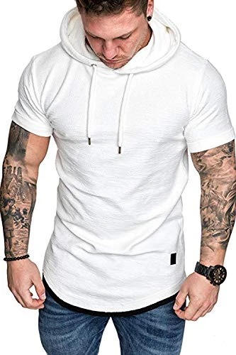 Men's T-Shirt Short Sleeve Hooded Summer Men Cotton Solid Color T-Shirt Slim Fit Casual Simple Multi