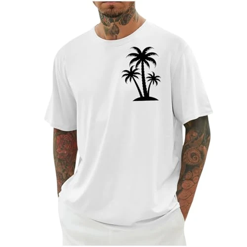 Mens T Shirt Short Sleeve Summer Top Hawaiian Shirt Palm Tree Printed Holiday Beach Shirt Casual Run