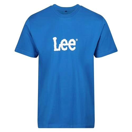 Mens T Shirt Short Sve in Blue Standard Fit with Crew Neck and Branded Logo - 100% Cotton Super Soft