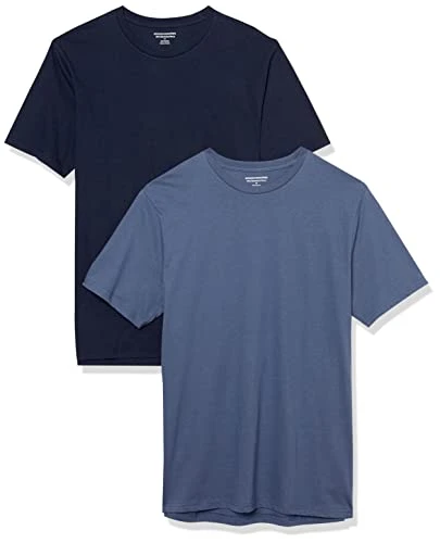 Men's T-Shirt Slim-Fit Short-Sleeve Crewneck, Pack of 2, Dark Blue/Navy, XS