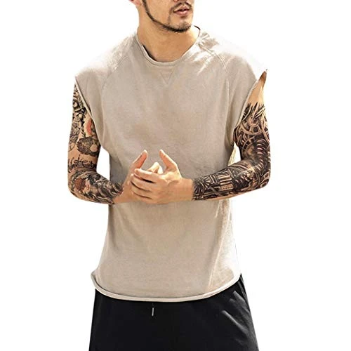 Men's T-Shirt Summer Fashion Casual Baggy Solid Sleeveless O-Neck Tank Vest Comfortable Breathable P