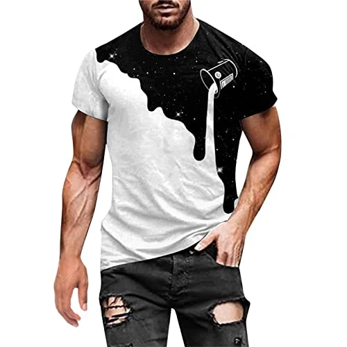 Men's T-Shirt Summer Sports Tops Casual Crew Neck Tunic Tops Vintage Basic Short Sleeve Tee Shirts F