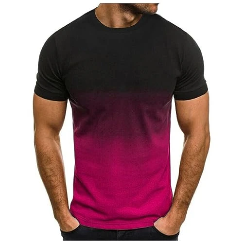 Men's T-Shirt Summer Sports Tops Casual Crew Neck Tunic Tops Vintage Basic Short Sleeve Tee Shirts Funny Novelty Print Sports Shirt Quick Drying Sports Shirt Regular Fit Running Shirt, 31-Hot Pink,