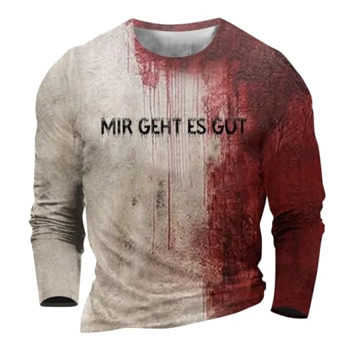 Men's T-Shirt with Bloody Halloween Motif, Long Sleeves Before Coffee Gets Cold, Casual T-Shirts, Lo