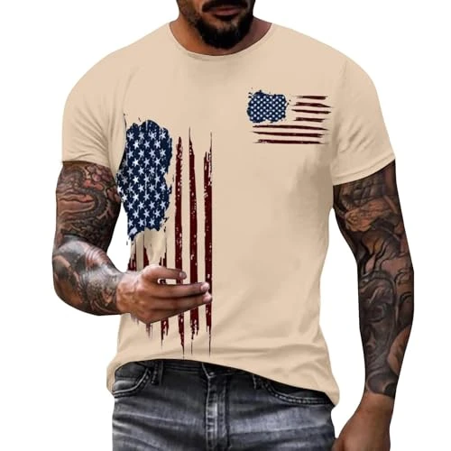 Men's T Shirts Graphic Print Crew Neck Tee Summer Short Sleeve Pullover Daily Basic Lightweight Comfy T-Shirts Casual Loose Trendy Shirts Plus Size S-5XL Blouse Mens Tops(A1-Khaki,5XL)