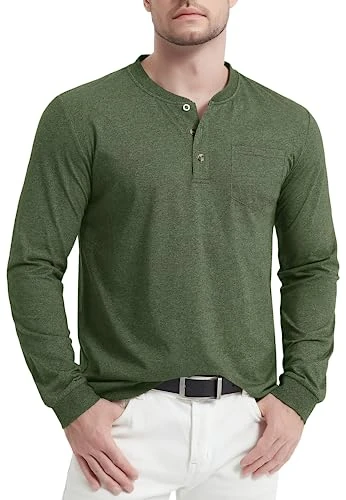 Men's T-Shirts Soft Tshirts Mens Casual Henley Shirts Long Sleeve Three-Button T Shirt with Ribbed N