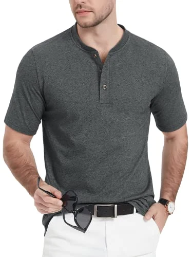 Men's T-Shirts Soft Tshirts Mens Casual Henley Shirts Short Sleeve Three-Button T Shirt with Ribbed 