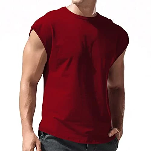 Men's T-Shirts Summer Breathable Sleeveless Vest Crew Neck Lightweight Loose Fit Mens Tank Tops Solid Color Moisture Wicking Oversized Tops Quick Dry Plus Size Tees(A1-Wine,XL)