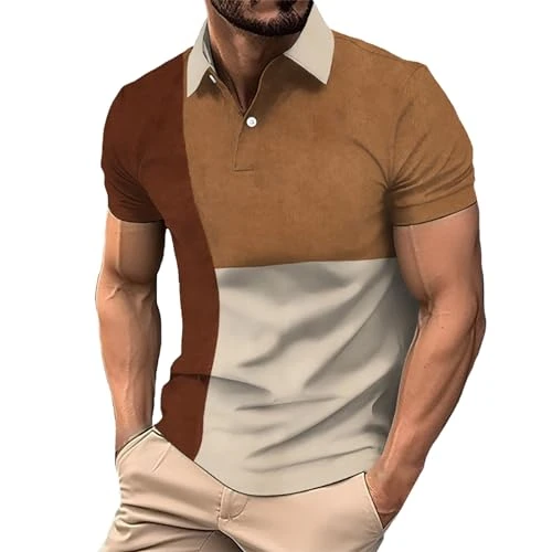 Men's T-Shirts Summer Casual Short Sleeve Button Down Lapel Graphic Color Ptint Tunic Tops Quick Dry Lightweight Plus Size Tee Polo Breathable Moisture Wicking Work Shirts(A1-Blue,4XL)
