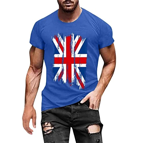 Men's T-Shirts with Print Men's Summer Fashion Casual Printed T-Shirt Short Sleeve Men's Trousers Short Summer Men's T-Shirt Casual Wear T-Shirt Slim Fit Crew Neck, blue, XL