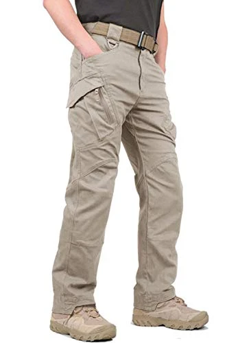 Mens Tactical Cargo Trousers Outdoor Ripstop Army Pants Climbing Combat Trouser, Khaki, 34