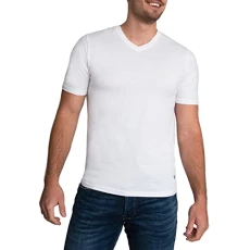 Men's Tagless V-Neck 100% Cotton T-Shirt 4 Pack, White, XL