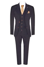 Men's Tailored Black 3 Piece Wool Suit Brown Trim Classic Birdseye Vintage Wedding Grooms Men's Tailored Black 3 Piece Wool Suit Brown Trim Classic Birdseye Vintage Wedding Grooms