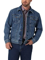 Men's Tall Size Cowboy Cut Western Unlined Denim Jacket, Stonewash, L