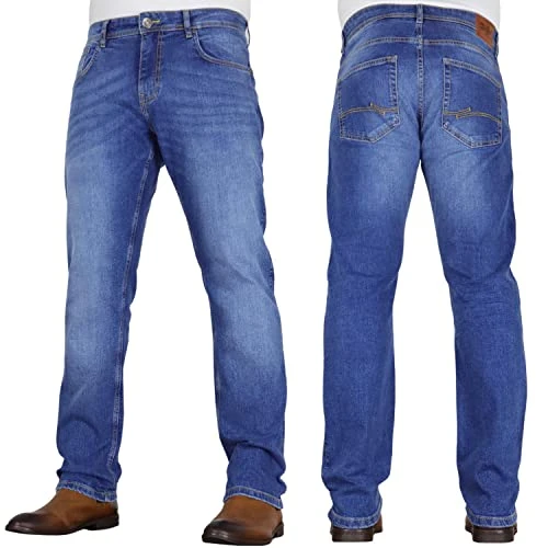 Mens 'Tarrow' Straight Leg Stretch Denim Jean with Designer Belt by JeanBase Mid Wash (Without Belt) 34W X 32L