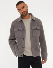 Men's Taupe Marl Brushed Button Up Shacket