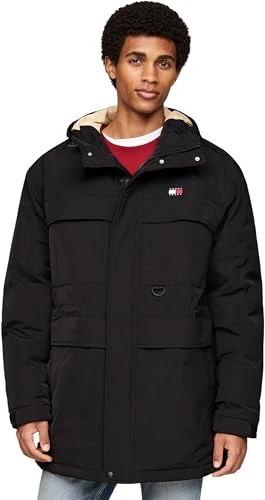 Men’s Tech Canvas Parka with Hood, Black (Black), M