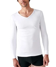 Men's Tee Shirt Manches Longues Col V T, White, L Men's Tee Shirt Manches Longues Col V T, White, L