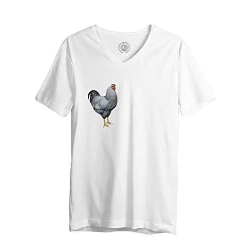 Men's Tee Shirt V Neck Organic Cotton Artisan Hen Classic Illustration Traditional White