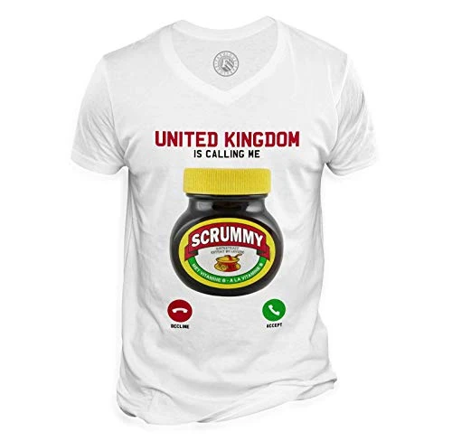 Men's Tee Shirt V Neck Organic Cotton United Kingdom is Calling Me Marmite Stereotype White