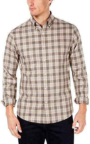 Mens Tencel Plaid Button-Down Shirt Brown XXL