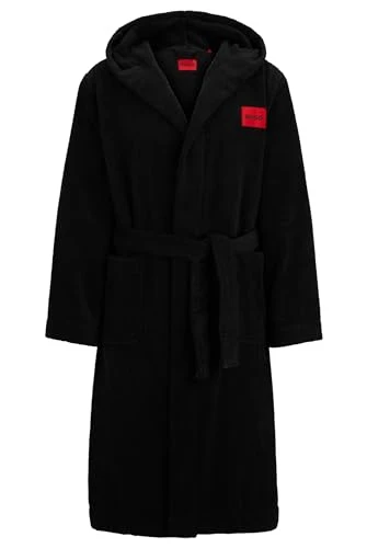 Mens Terry Gown Hooded Cotton-terry hooded dressing gown with red logo label