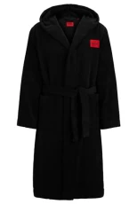 Mens Terry Gown Hooded Cotton-terry hooded dressing gown with red logo label