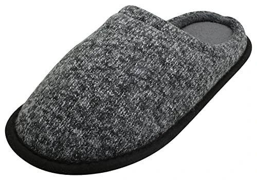 Mens Textured Chenille Open Back Mule Slipper Black 7/8 UK