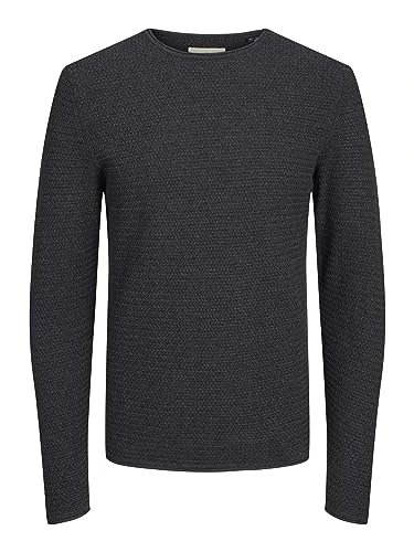 Mens Textured Crew Neck Jumper Dark Grey Melange S