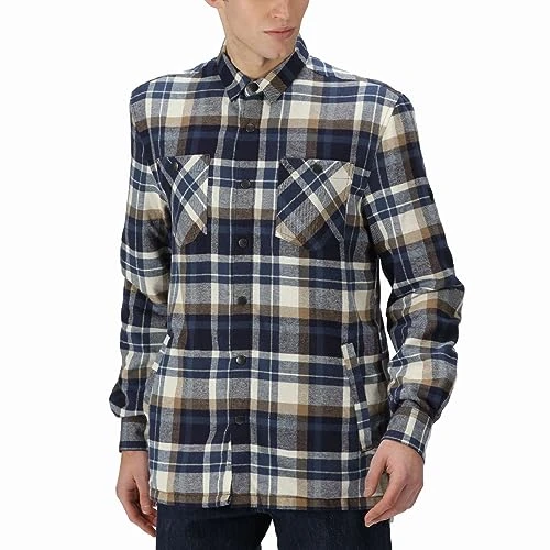 Mens Thamos Long Sleeve Checkered Brushed Shirt - Navy - XL