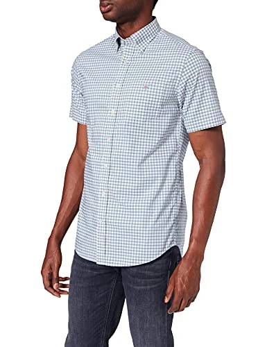 Men's The Broadcloth Gingham Reg Ss Bd Casual Shirt, Blue (Capri Blue 468), Small