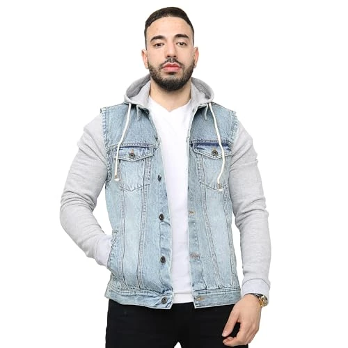 Men's The Trucker Denim Long Fleece Sleeves Jacket Detachable Hood | Washed Denim Fleece Hoodie West