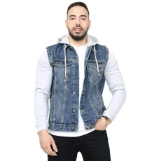 Men's The Trucker Denim Long Fleece Sleeves Jacket Detachable Hood | Washed Denim Fleece Hoodie Western Style Jean Coat (L, Denim Blue)